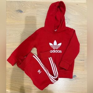 Adidas Kids Red Hoodie and Joggers Set